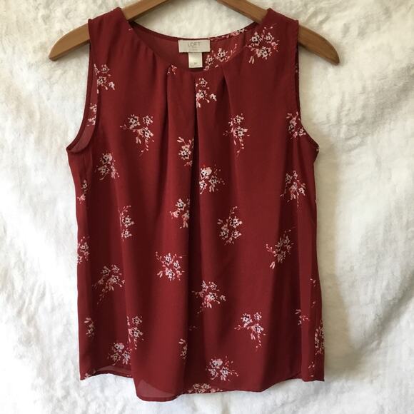 Loft Red Sleeveless Detail Flowers Top - Picture 2 of 10